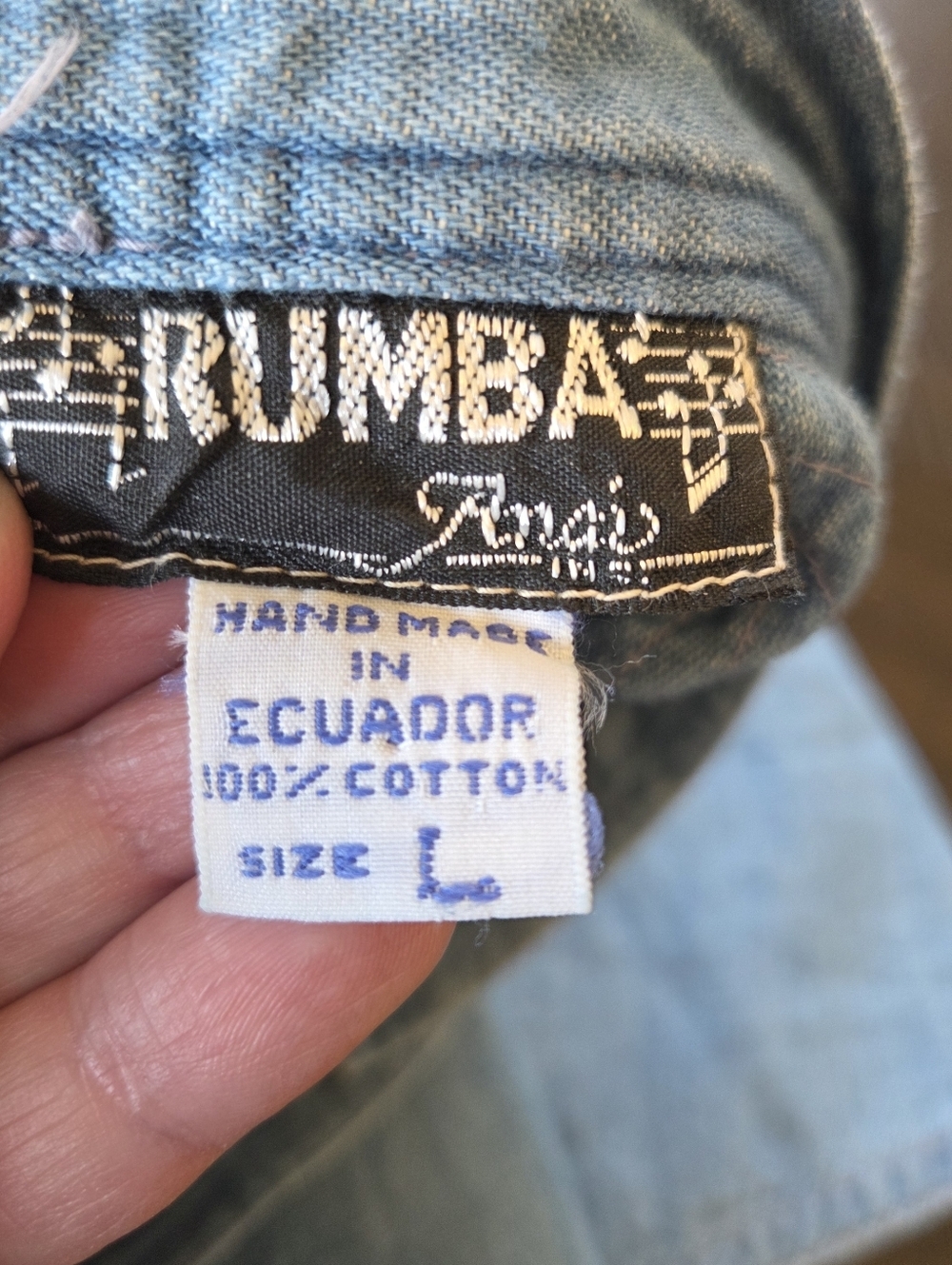 VTG Rumba by Anai Denim Maxi Skirt Smocked High Waist Button Front Blue L Boho - Picture 10 of 14
